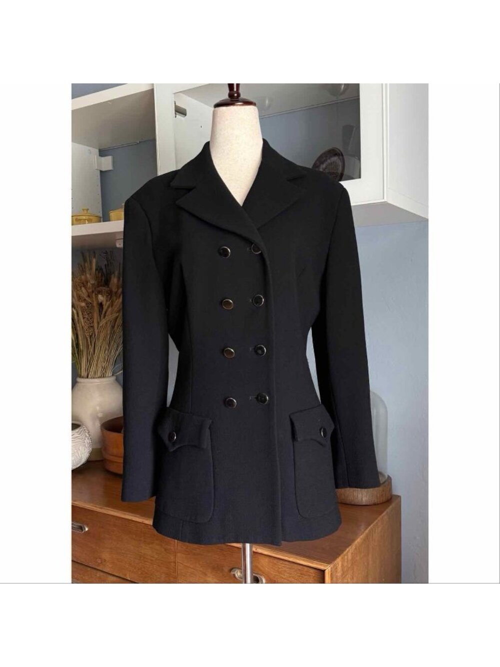 Vintage Gemma Kahng Black Wool Double Breasted Jacket Size 10